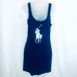 Beautiful RARE Ralph Lauren Polo Tank Dress M Big Pony Navy Silver